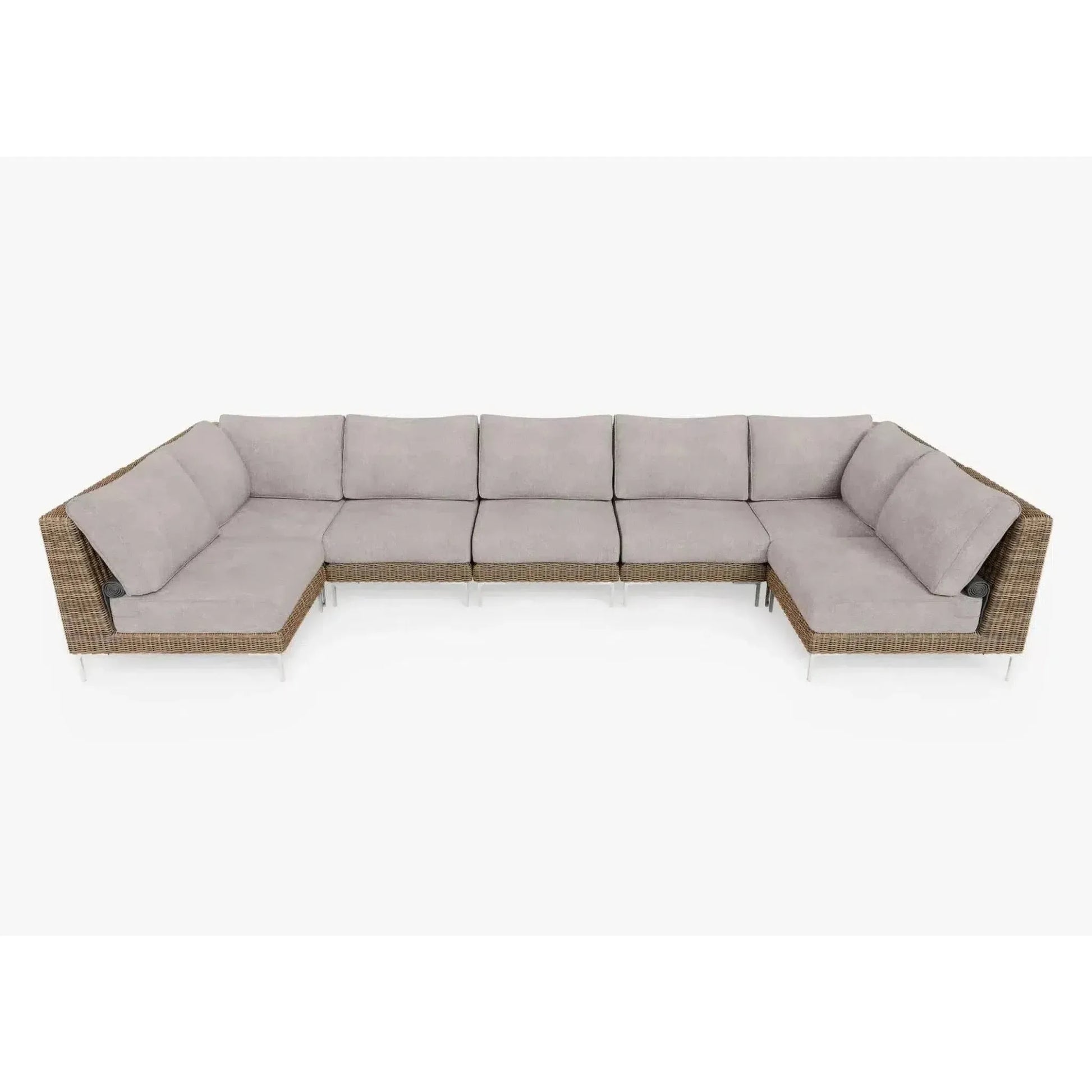 Live Outer 161" x 66" Brown Wicker Outdoor U Sectional 7-Seat With Sandstone Gray Cushion