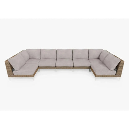 Live Outer 161" x 66" Brown Wicker Outdoor U Sectional 7-Seat With Sandstone Gray Cushion