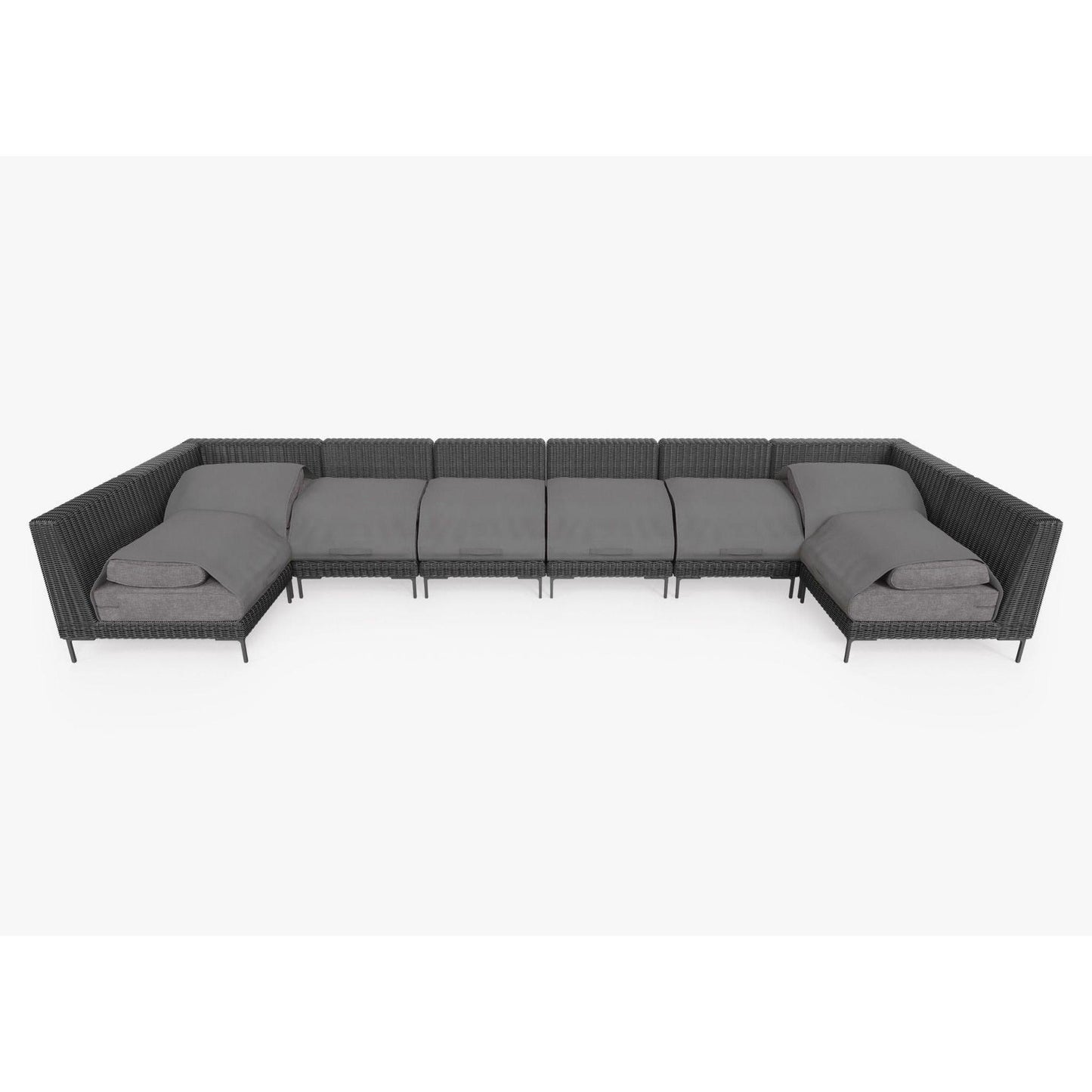 Live Outer 190" x 66" Black Wicker Outdoor U Sectional 8-Seat With Dark Pebble Gray Cushion