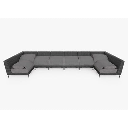 Live Outer 190" x 66" Black Wicker Outdoor U Sectional 8-Seat With Dark Pebble Gray Cushion