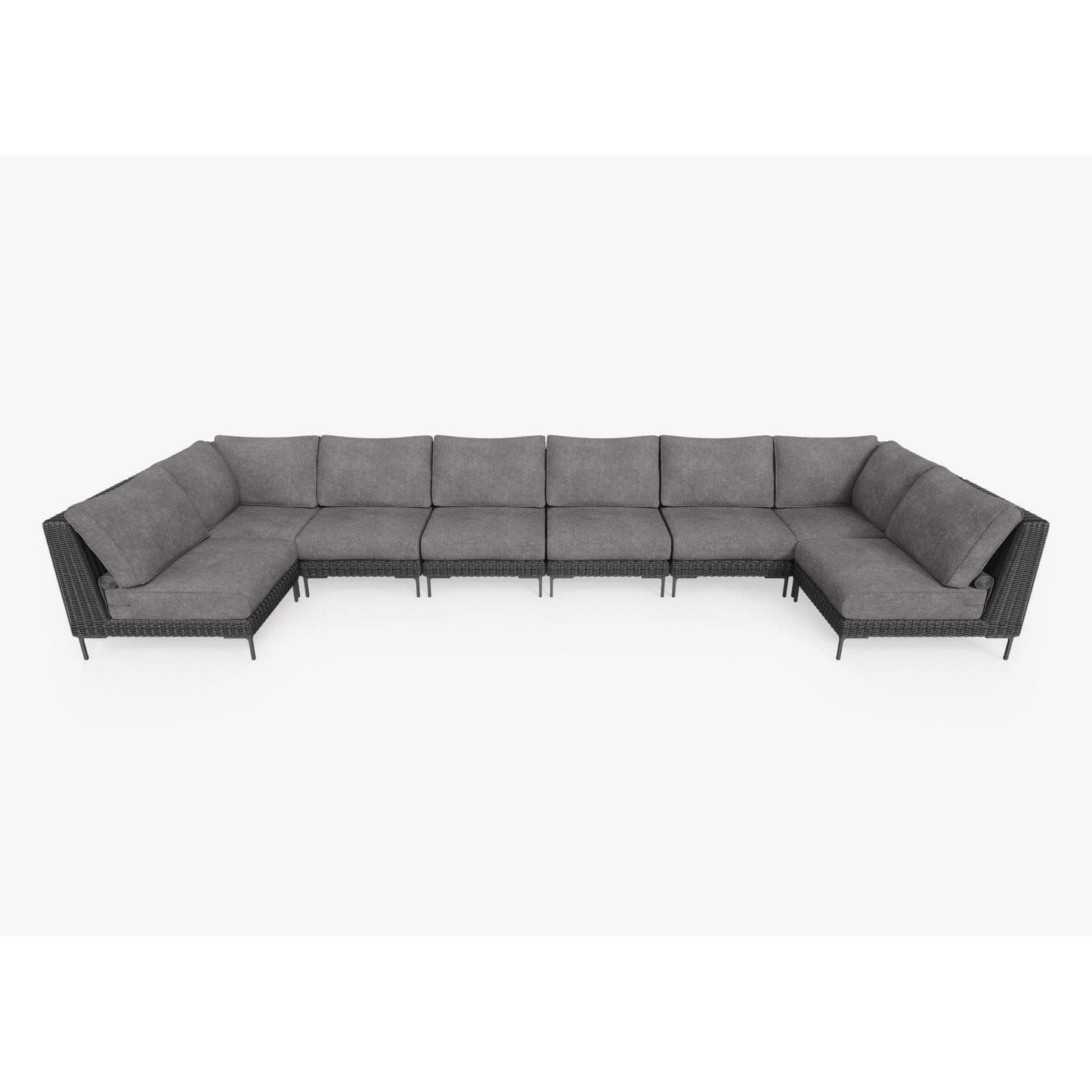 Live Outer 190" x 66" Black Wicker Outdoor U Sectional 8-Seat With Dark Pebble Gray Cushion
