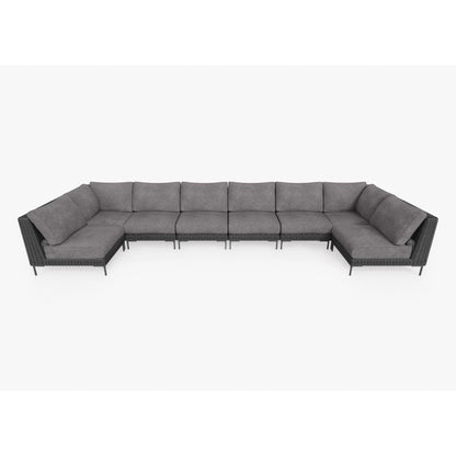 Live Outer 190" x 66" Black Wicker Outdoor U Sectional 8-Seat With Dark Pebble Gray Cushion