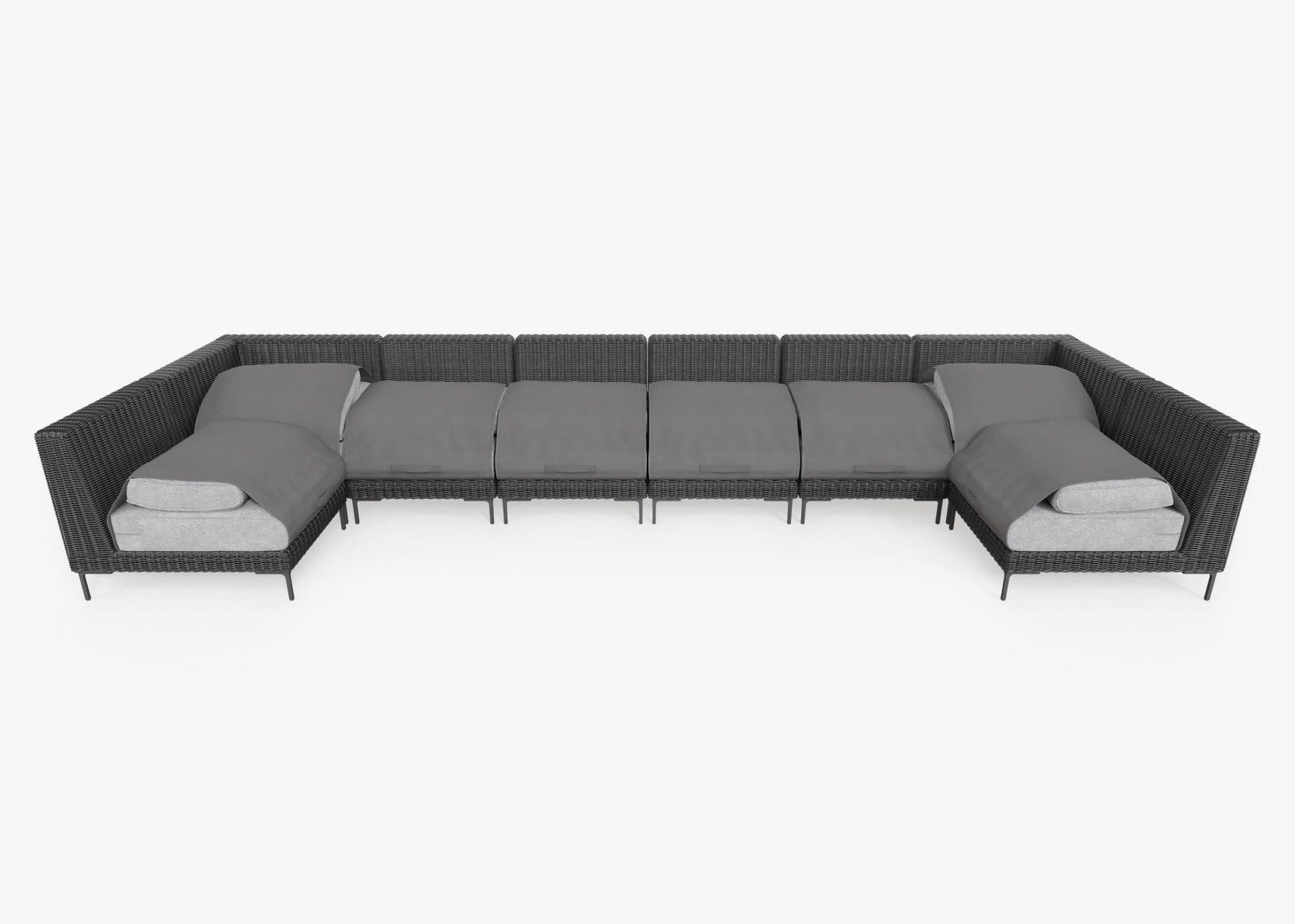 Live Outer 190" x 66" Black Wicker Outdoor U Sectional 8-Seat With Pacific Fog Gray Cushion