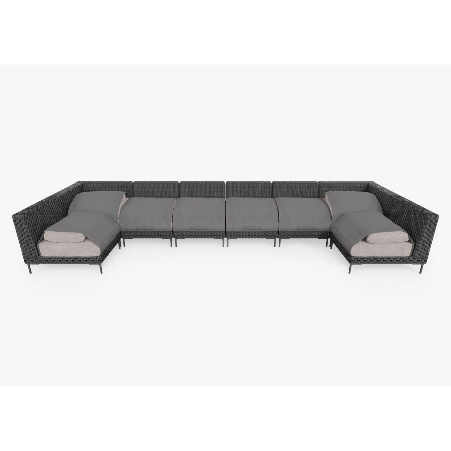 Live Outer 190" x 66" Black Wicker Outdoor U Sectional 8-Seat With Sandstone Gray Cushion