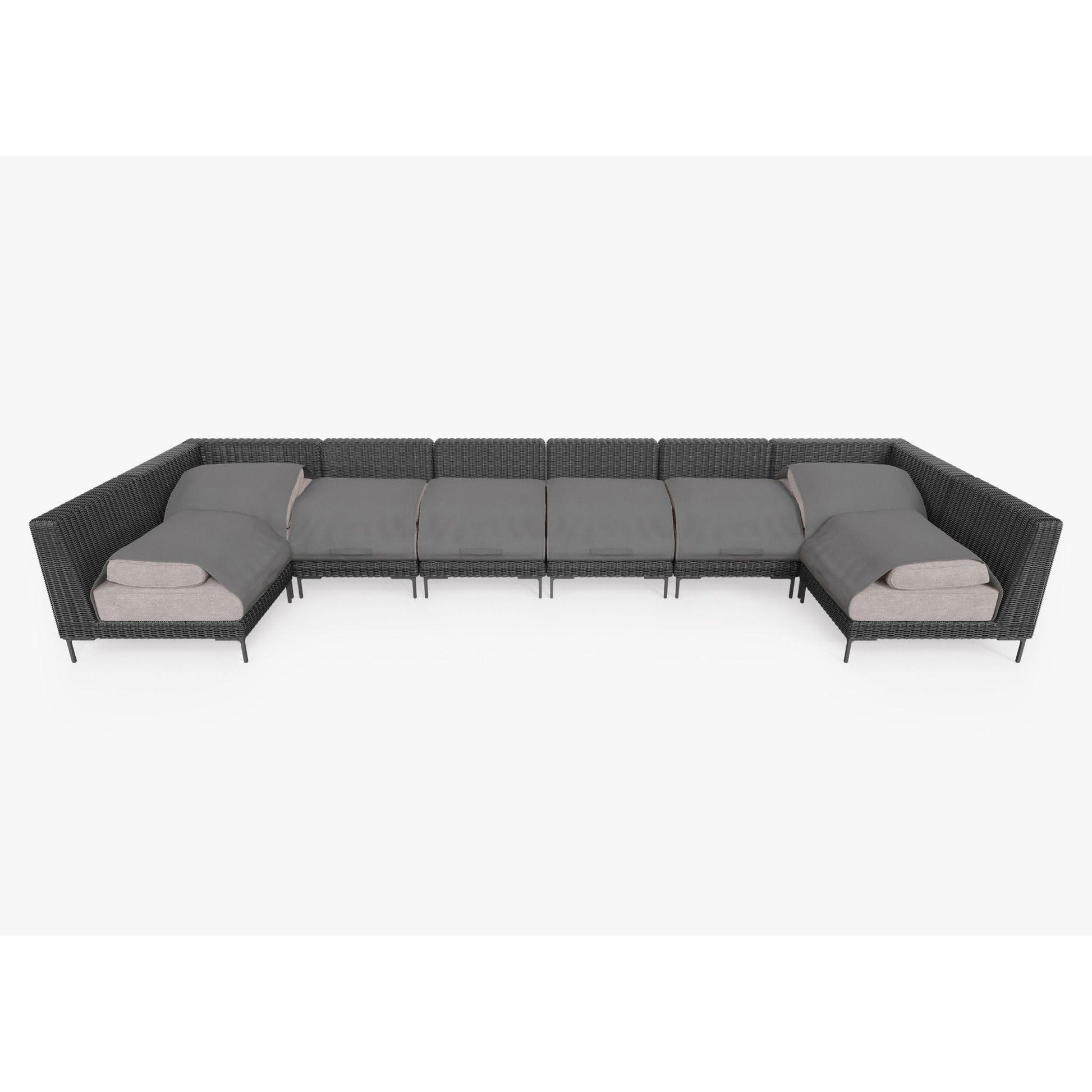 Live Outer 190" x 66" Black Wicker Outdoor U Sectional 8-Seat With Sandstone Gray Cushion