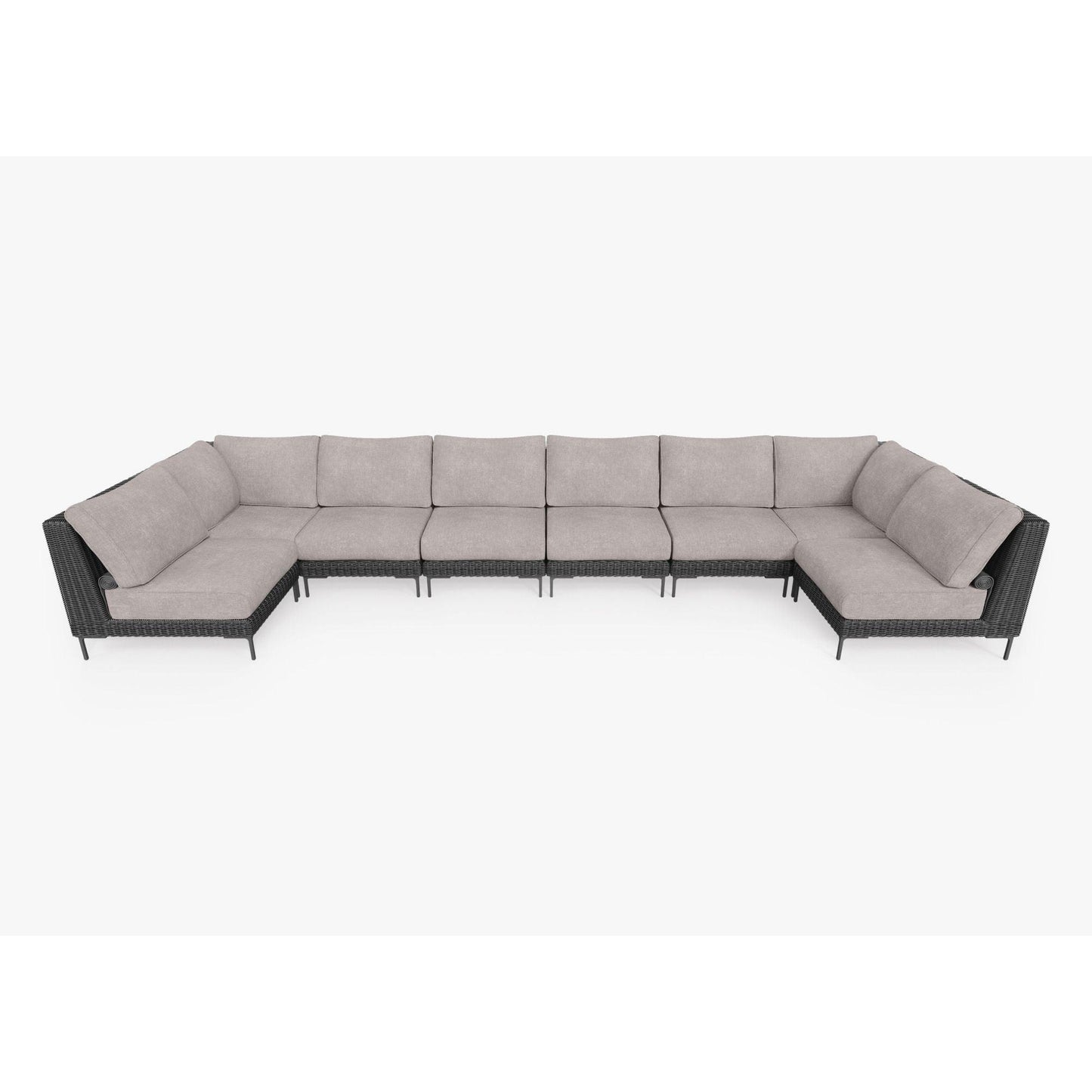 Live Outer 190" x 66" Black Wicker Outdoor U Sectional 8-Seat With Sandstone Gray Cushion