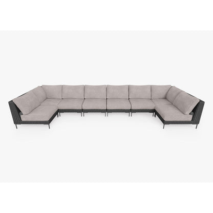Live Outer 190" x 66" Black Wicker Outdoor U Sectional 8-Seat With Sandstone Gray Cushion