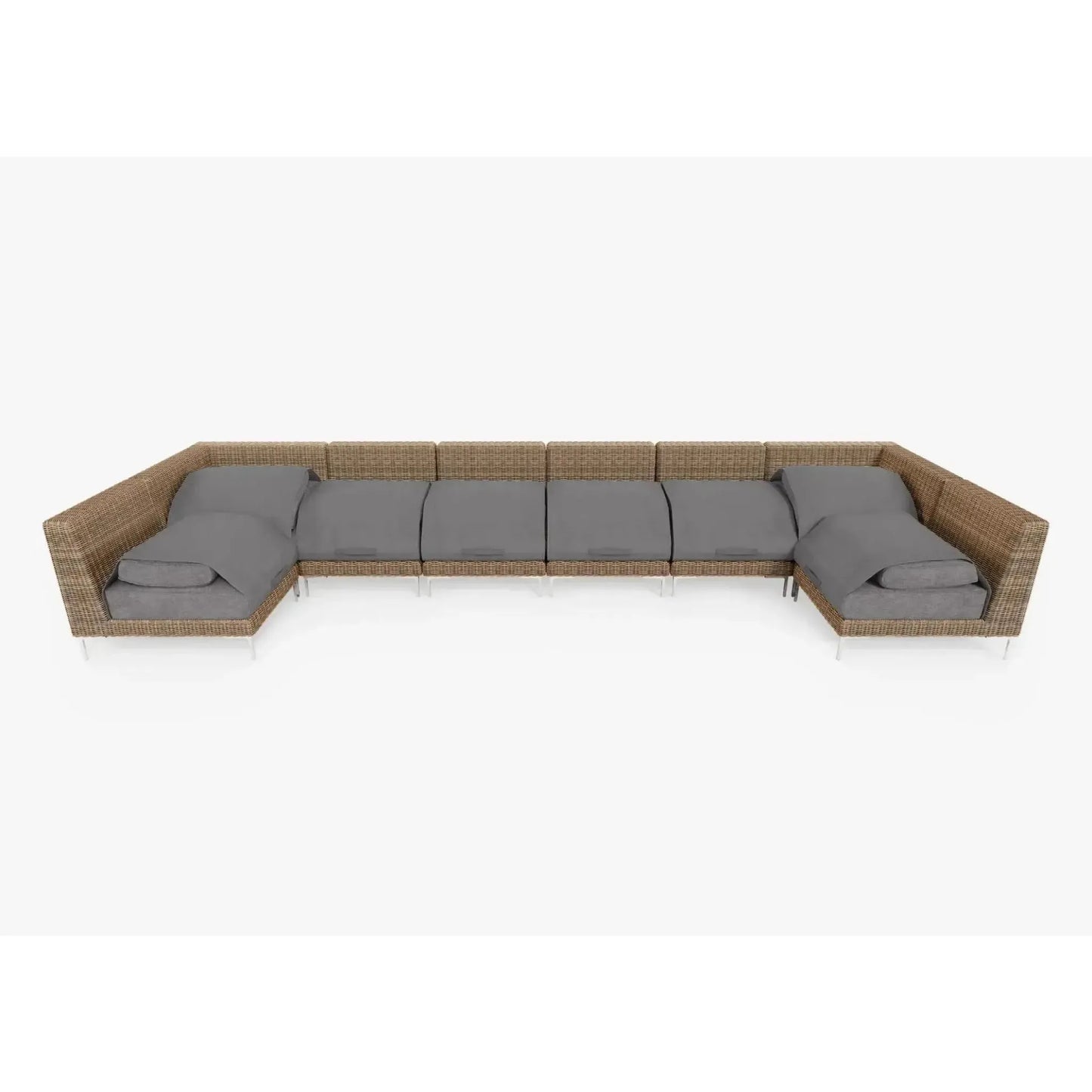 Live Outer 190" x 66" Brown Wicker Outdoor U Sectional 8-Seat With Dark Pebble Gray Cushion