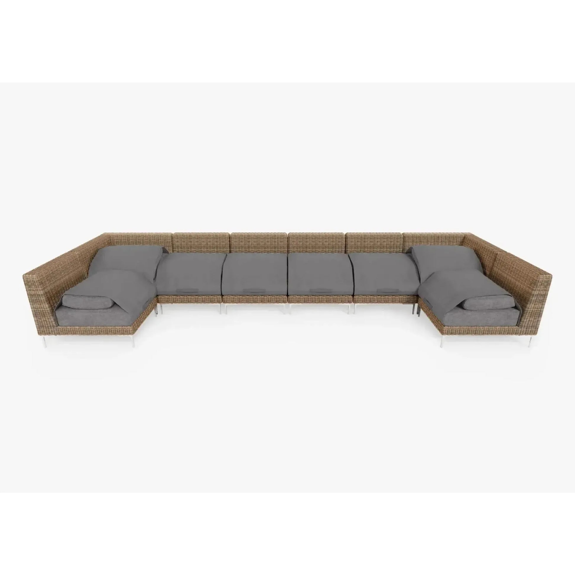 Live Outer 190" x 66" Brown Wicker Outdoor U Sectional 8-Seat With Dark Pebble Gray Cushion