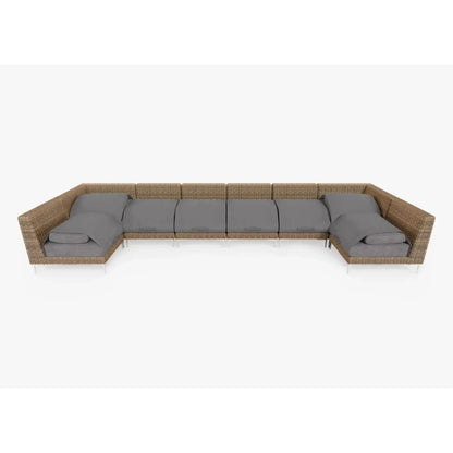 Live Outer 190" x 66" Brown Wicker Outdoor U Sectional 8-Seat With Dark Pebble Gray Cushion
