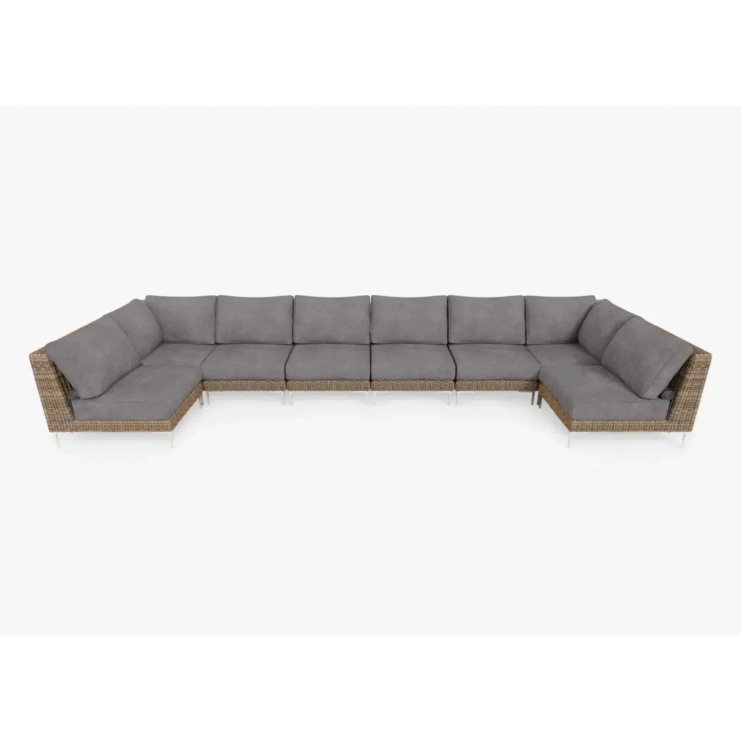 Live Outer 190" x 66" Brown Wicker Outdoor U Sectional 8-Seat With Dark Pebble Gray Cushion