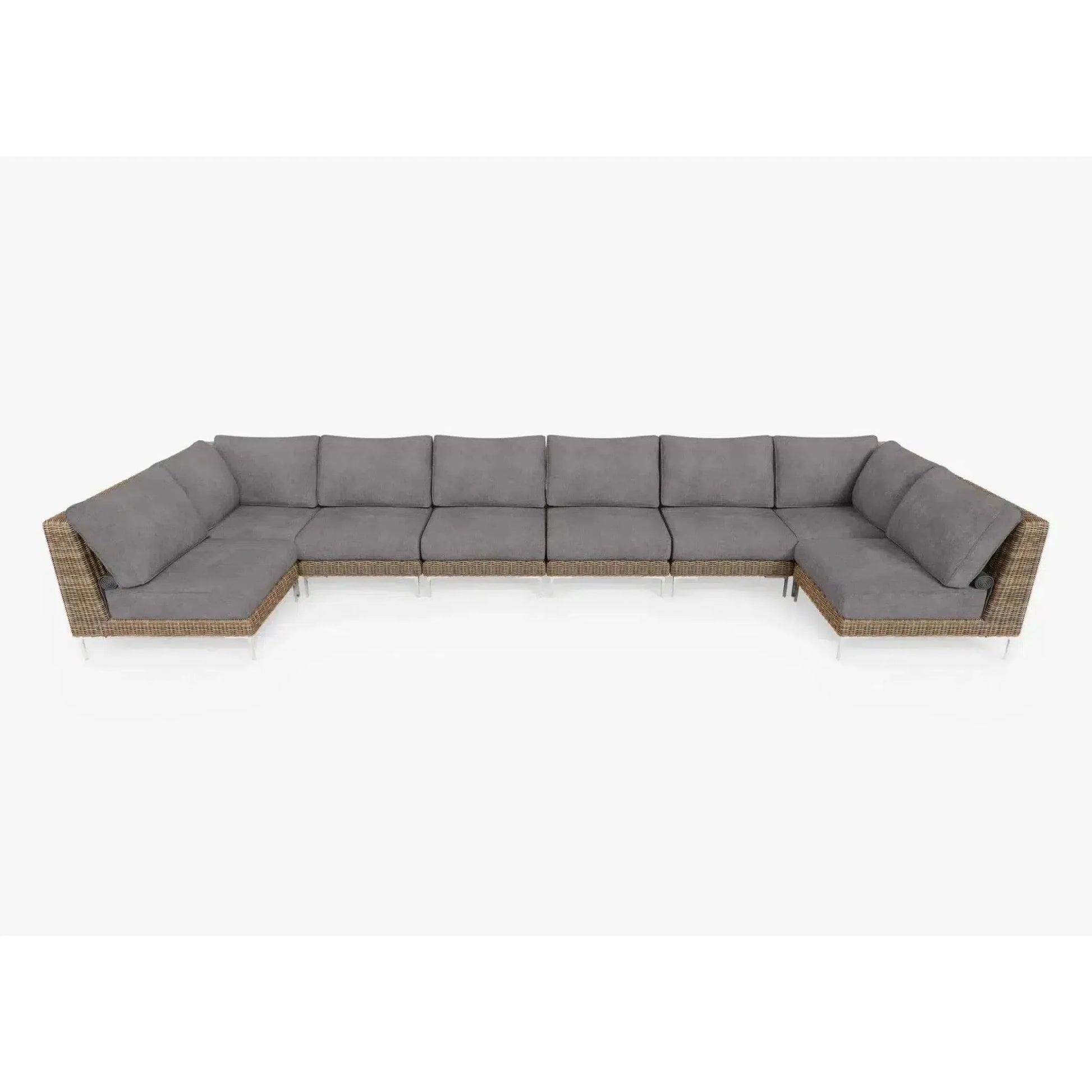Live Outer 190" x 66" Brown Wicker Outdoor U Sectional 8-Seat With Dark Pebble Gray Cushion