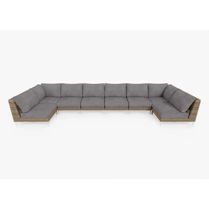 Live Outer 190" x 66" Brown Wicker Outdoor U Sectional 8-Seat With Dark Pebble Gray Cushion