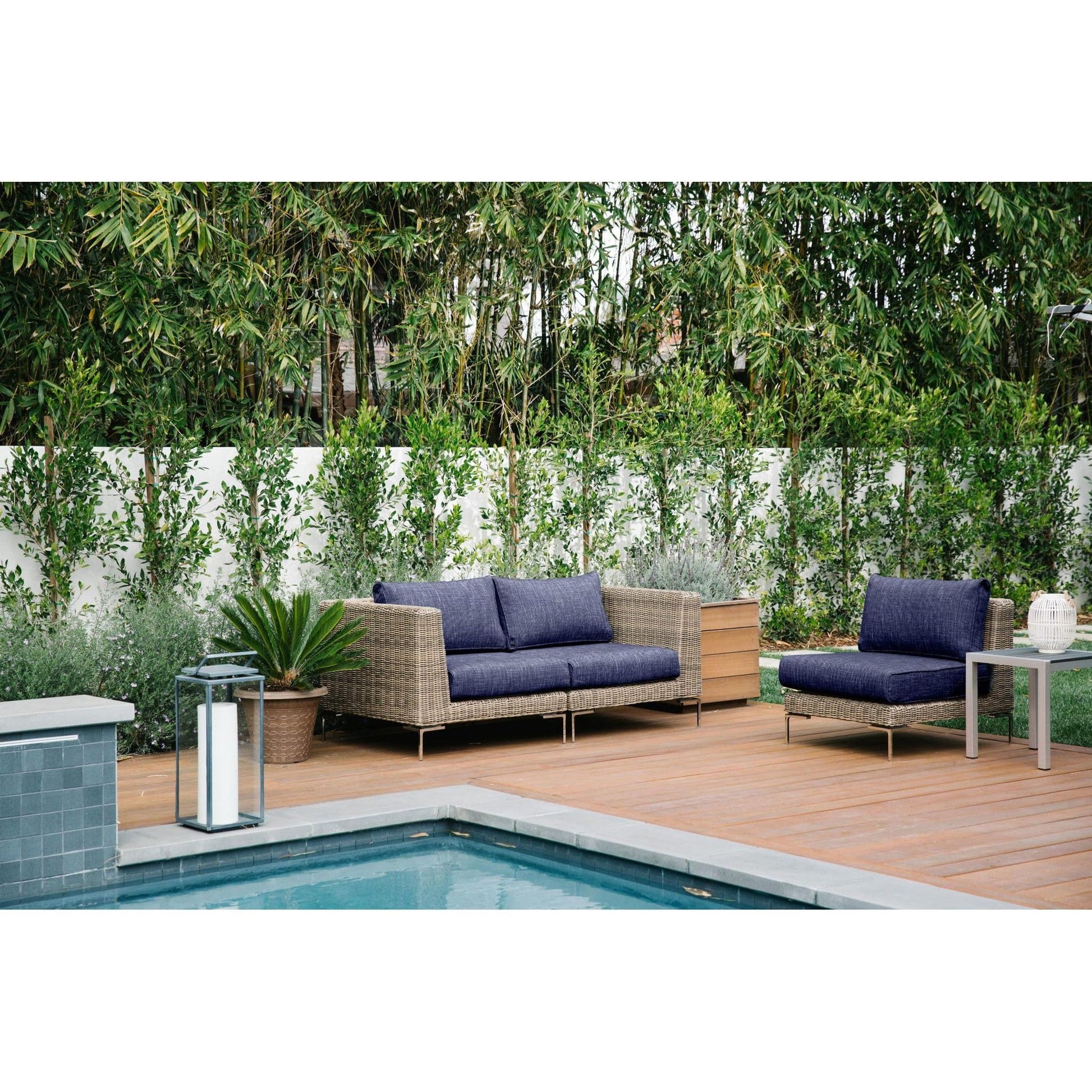Live Outer 190" x 66" Brown Wicker Outdoor U Sectional 8-Seat With Deep Sea Navy Cushion