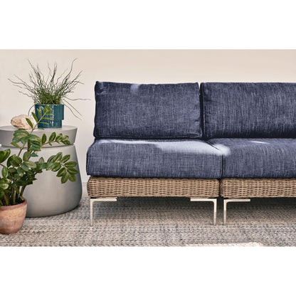 Live Outer 190" x 66" Brown Wicker Outdoor U Sectional 8-Seat With Deep Sea Navy Cushion
