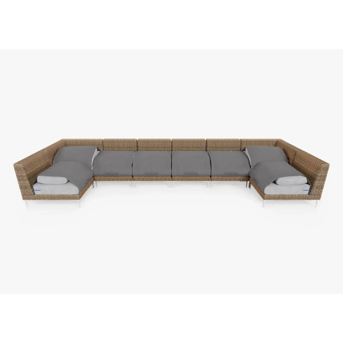 Live Outer 190" x 66" Brown Wicker Outdoor U Sectional 8-Seat With Pacific Fog Gray Cushion