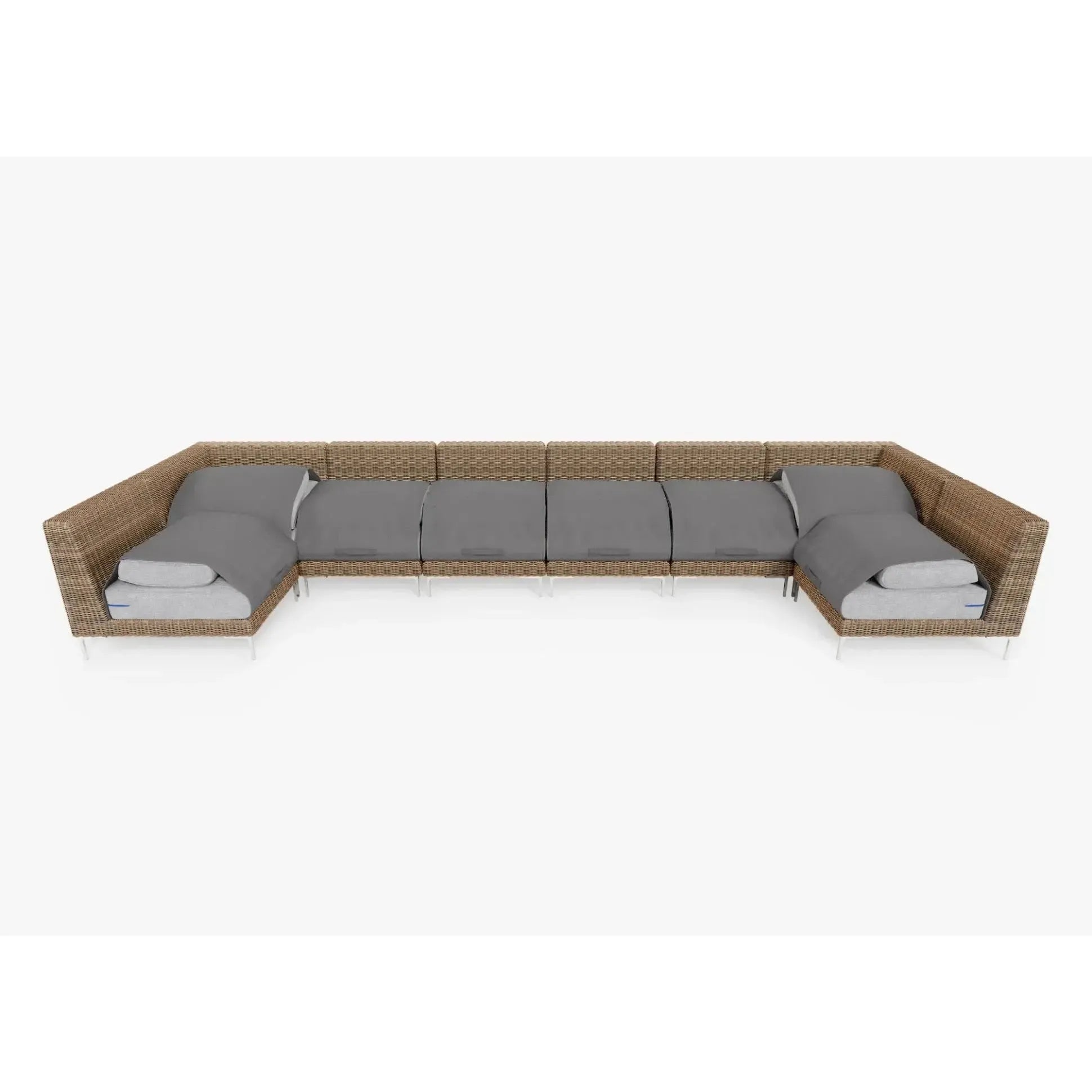 Live Outer 190" x 66" Brown Wicker Outdoor U Sectional 8-Seat With Pacific Fog Gray Cushion