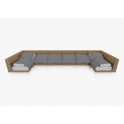 Live Outer 190" x 66" Brown Wicker Outdoor U Sectional 8-Seat With Pacific Fog Gray Cushion
