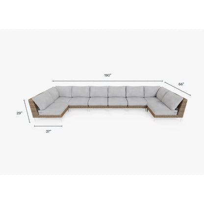 Live Outer 190" x 66" Brown Wicker Outdoor U Sectional 8-Seat With Pacific Fog Gray Cushion