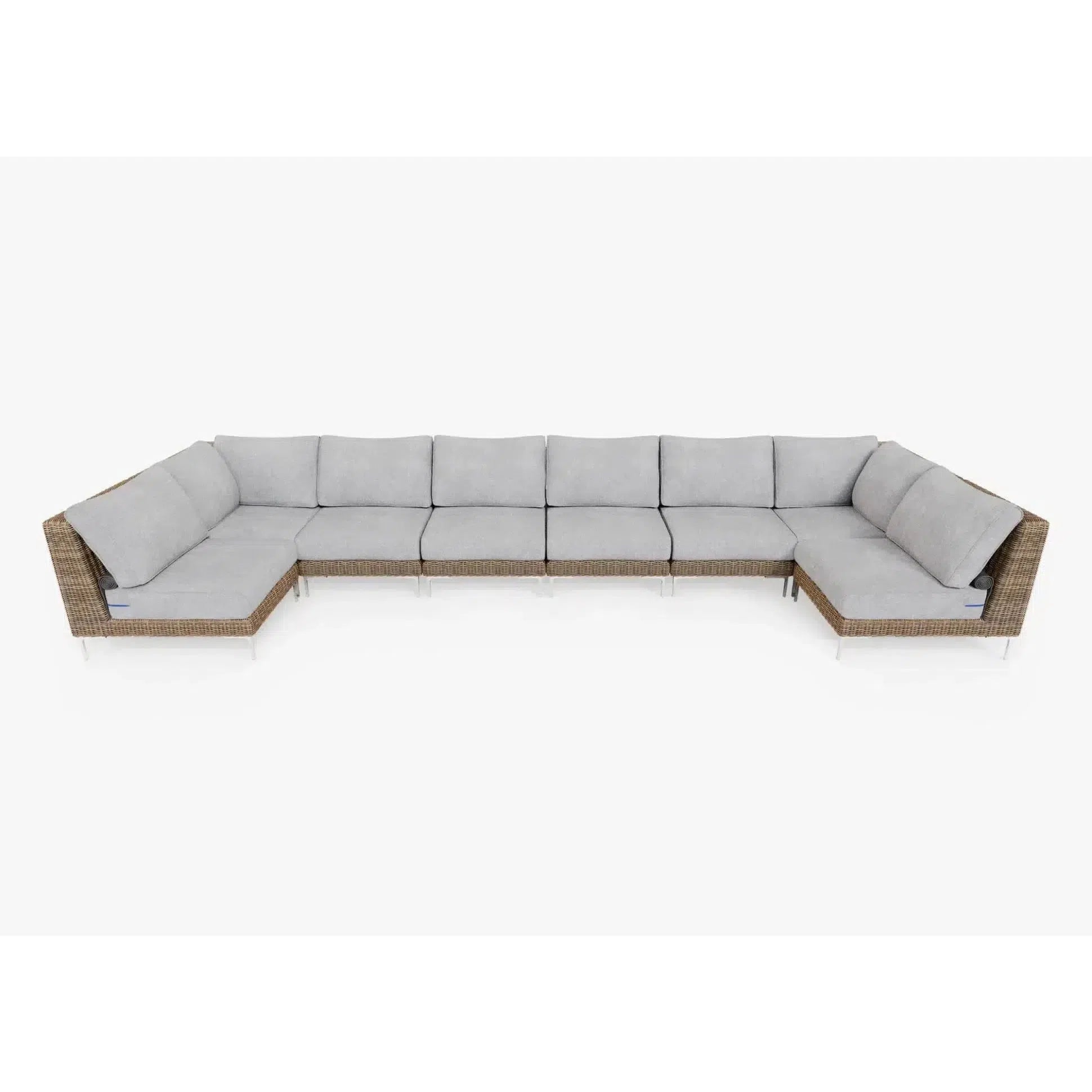 Live Outer 190" x 66" Brown Wicker Outdoor U Sectional 8-Seat With Pacific Fog Gray Cushion