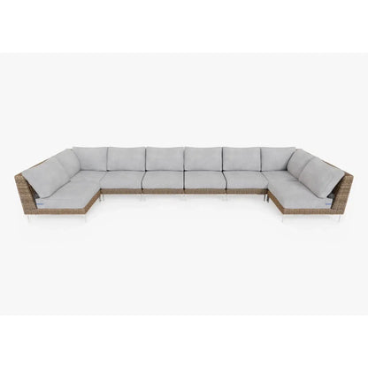 Live Outer 190" x 66" Brown Wicker Outdoor U Sectional 8-Seat With Pacific Fog Gray Cushion