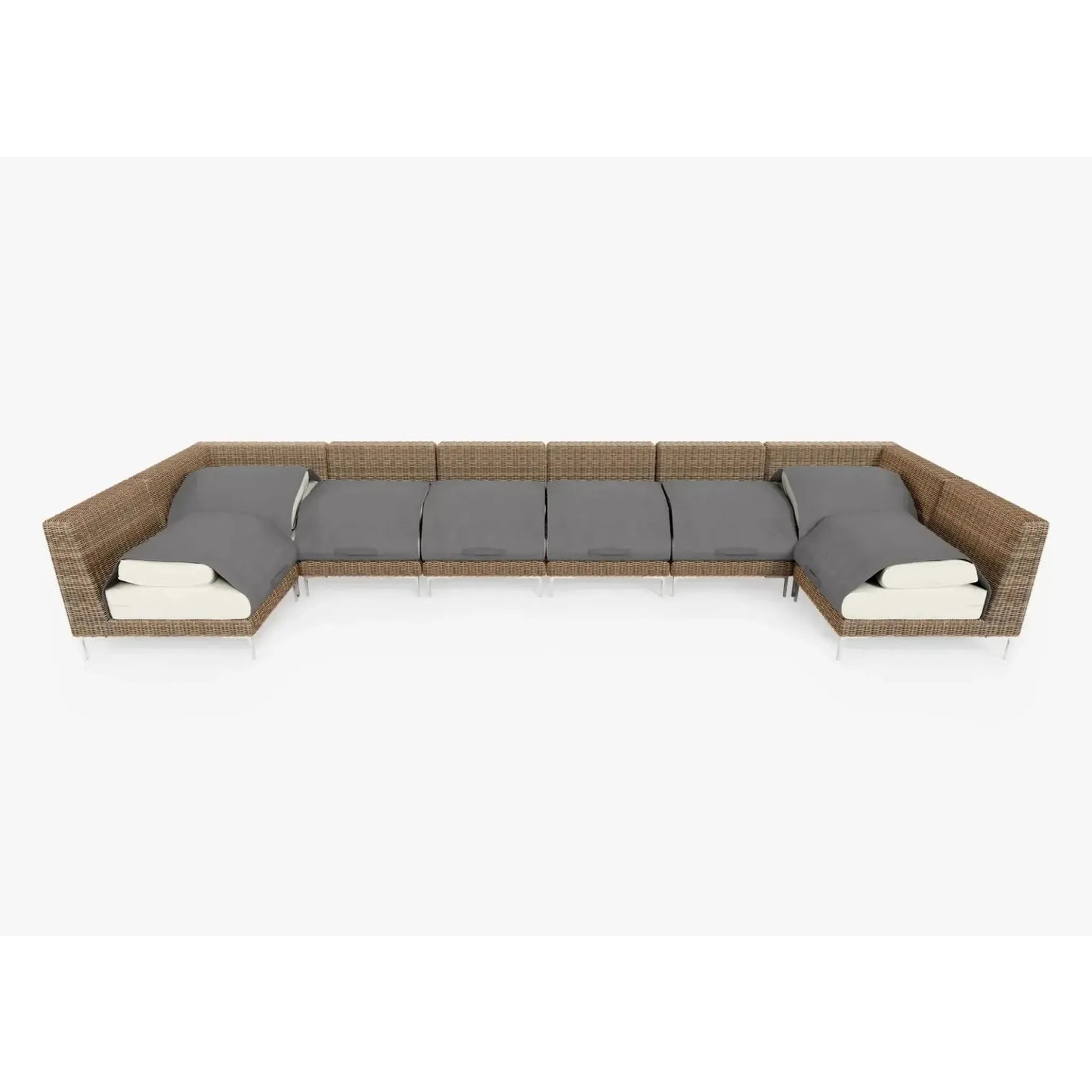 Live Outer 190" x 66" Brown Wicker Outdoor U Sectional 8-Seat With Palisades Cream Cushion
