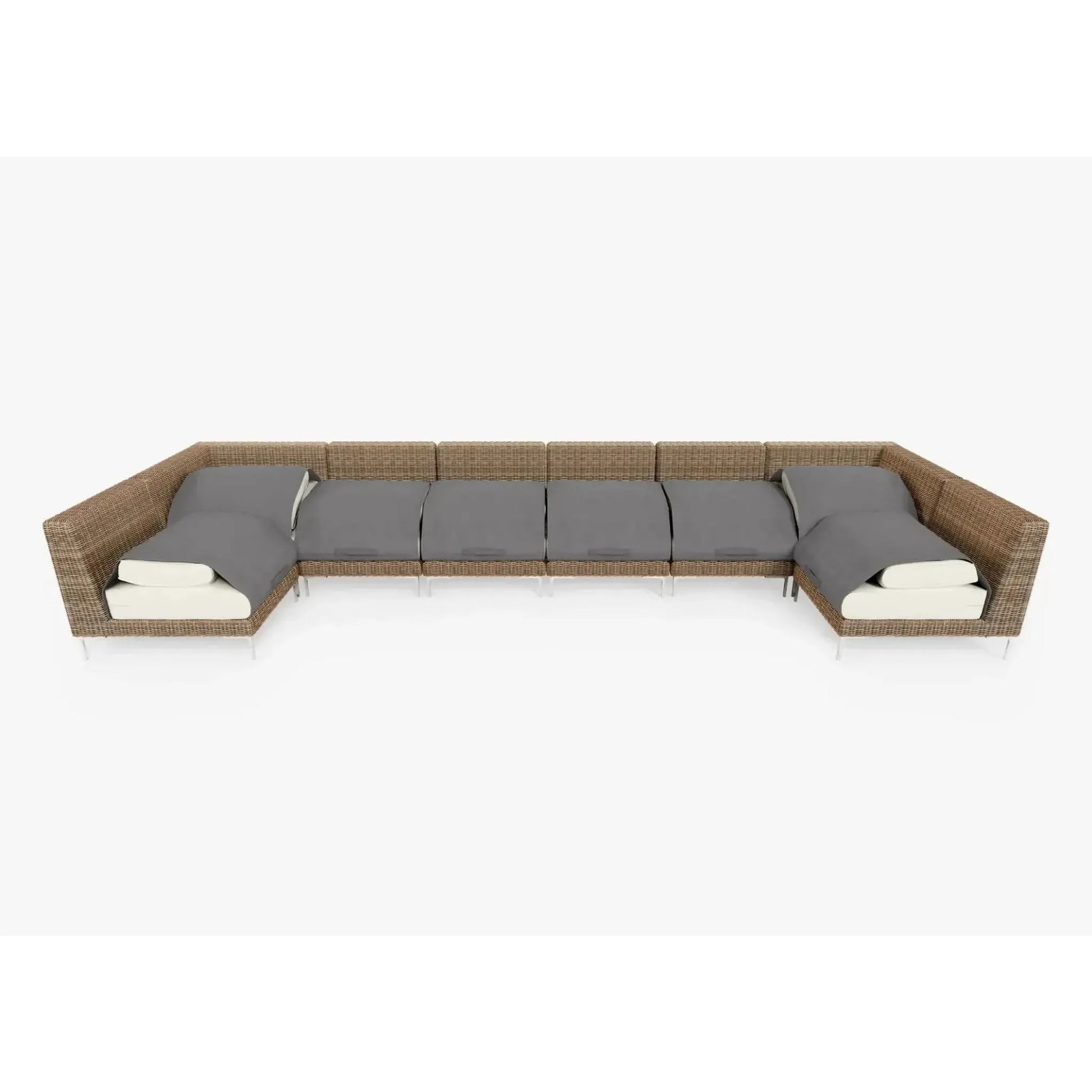 Live Outer 190" x 66" Brown Wicker Outdoor U Sectional 8-Seat With Palisades Cream Cushion