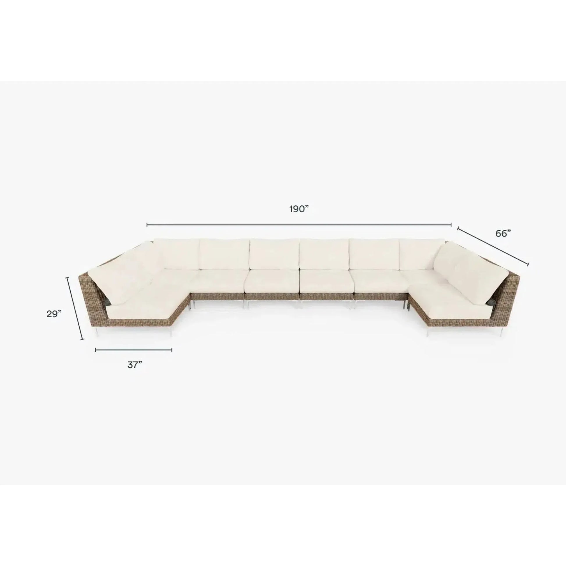 Live Outer 190" x 66" Brown Wicker Outdoor U Sectional 8-Seat With Palisades Cream Cushion