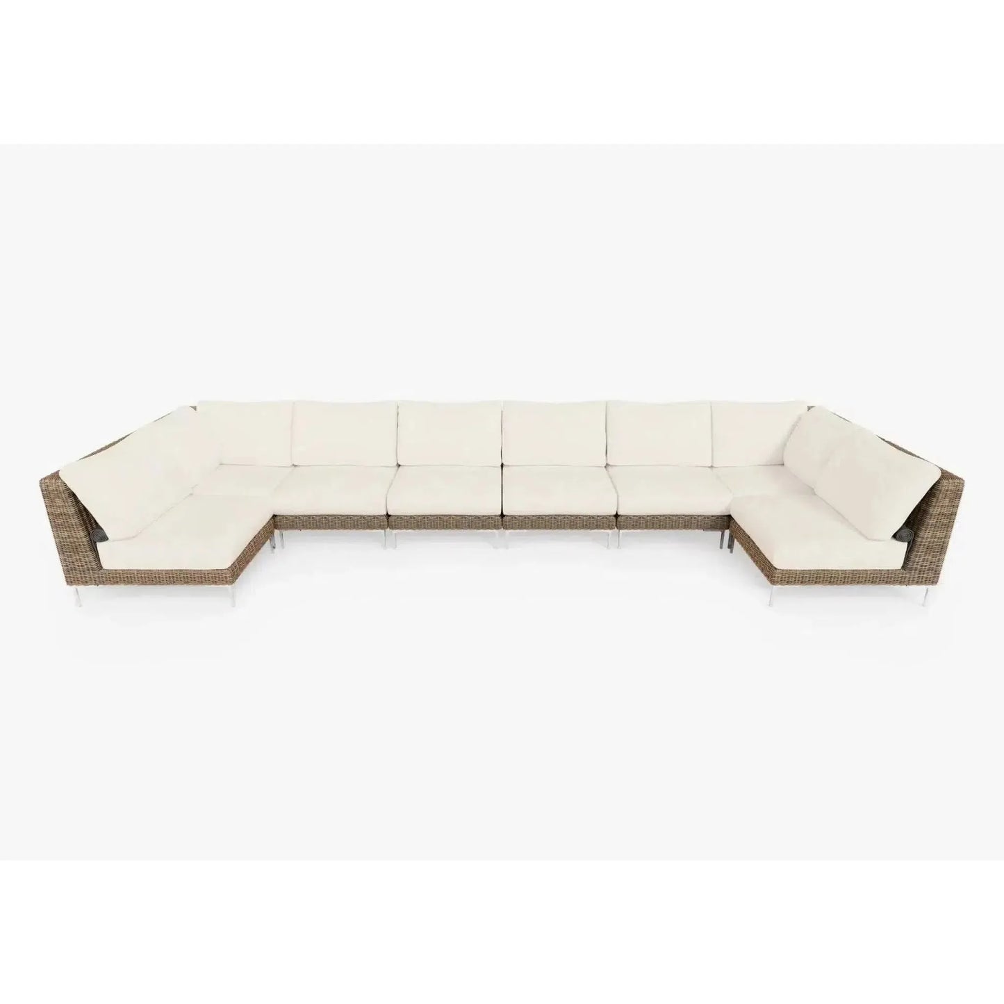 Live Outer 190" x 66" Brown Wicker Outdoor U Sectional 8-Seat With Palisades Cream Cushion