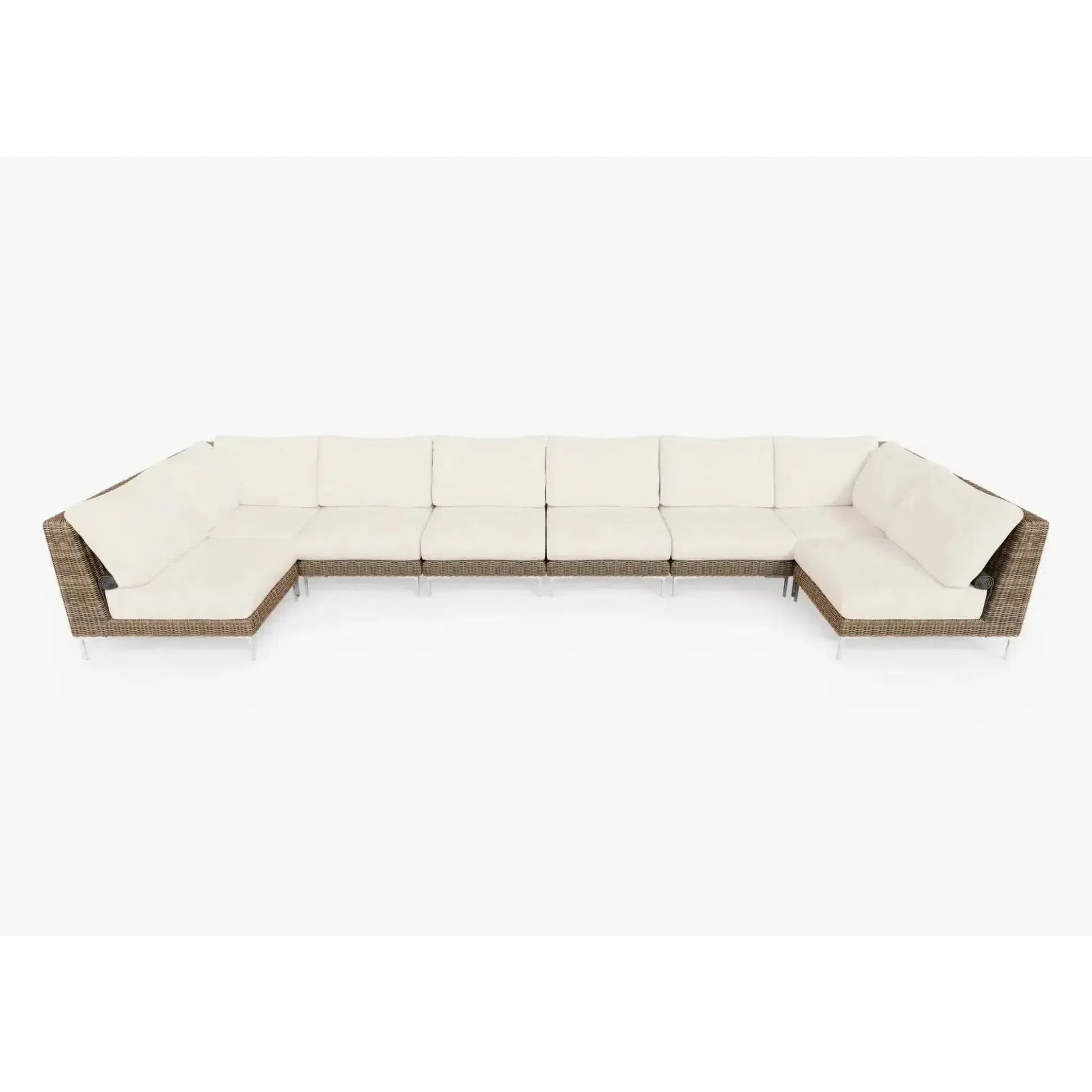 Live Outer 190" x 66" Brown Wicker Outdoor U Sectional 8-Seat With Palisades Cream Cushion