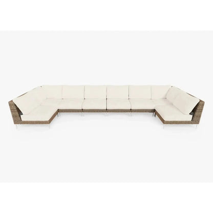 Live Outer 190" x 66" Brown Wicker Outdoor U Sectional 8-Seat With Palisades Cream Cushion