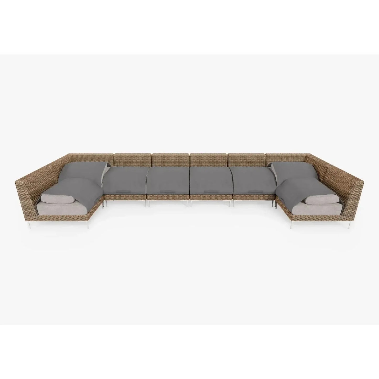 Live Outer 190" x 66" Brown Wicker Outdoor U Sectional 8-Seat With Sandstone Gray Cushion