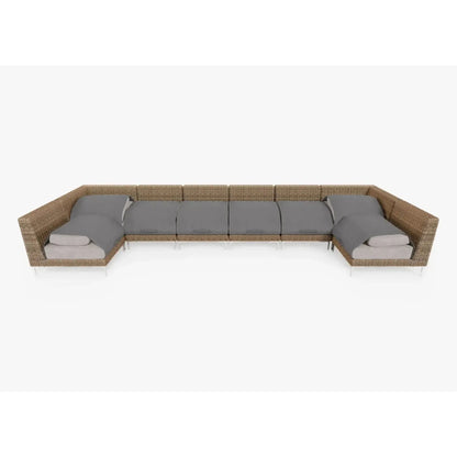 Live Outer 190" x 66" Brown Wicker Outdoor U Sectional 8-Seat With Sandstone Gray Cushion