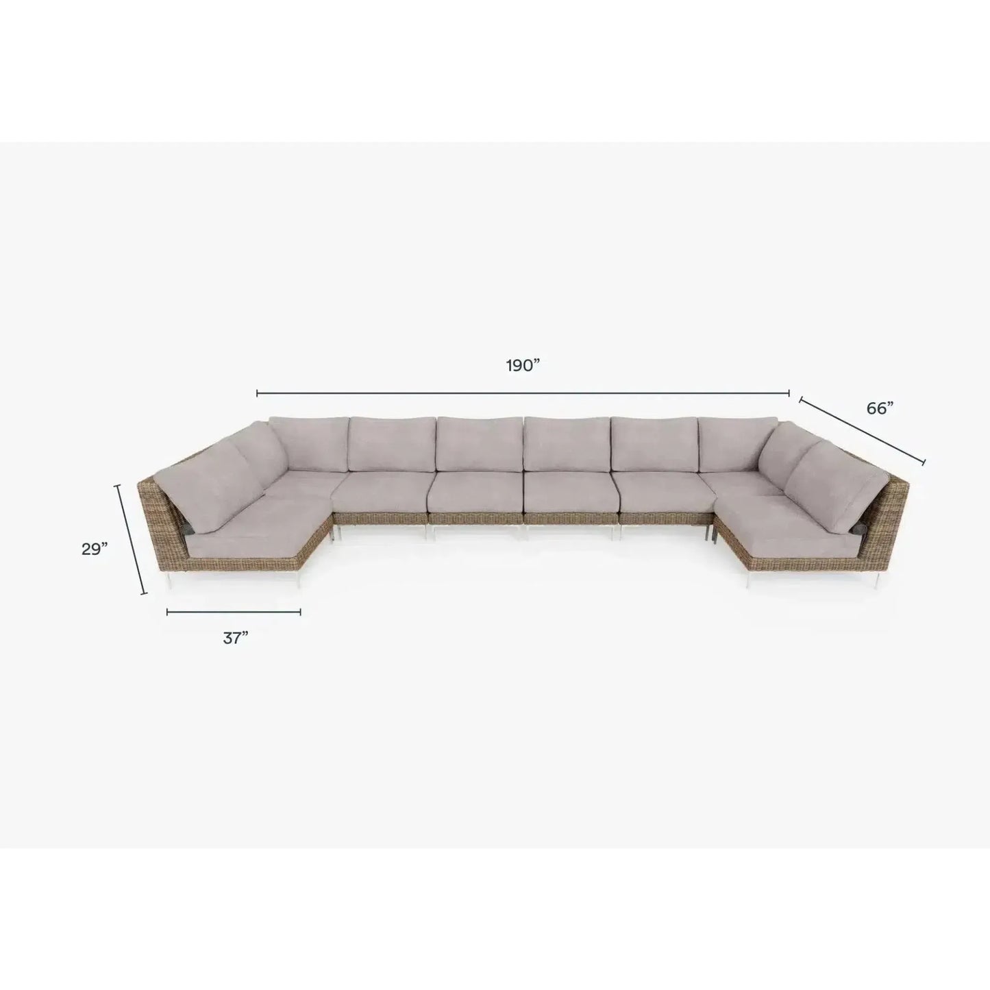 Live Outer 190" x 66" Brown Wicker Outdoor U Sectional 8-Seat With Sandstone Gray Cushion