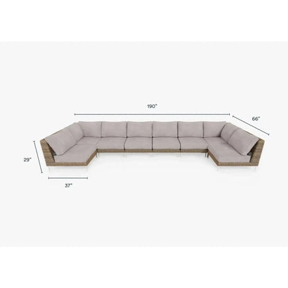 Live Outer 190" x 66" Brown Wicker Outdoor U Sectional 8-Seat With Sandstone Gray Cushion