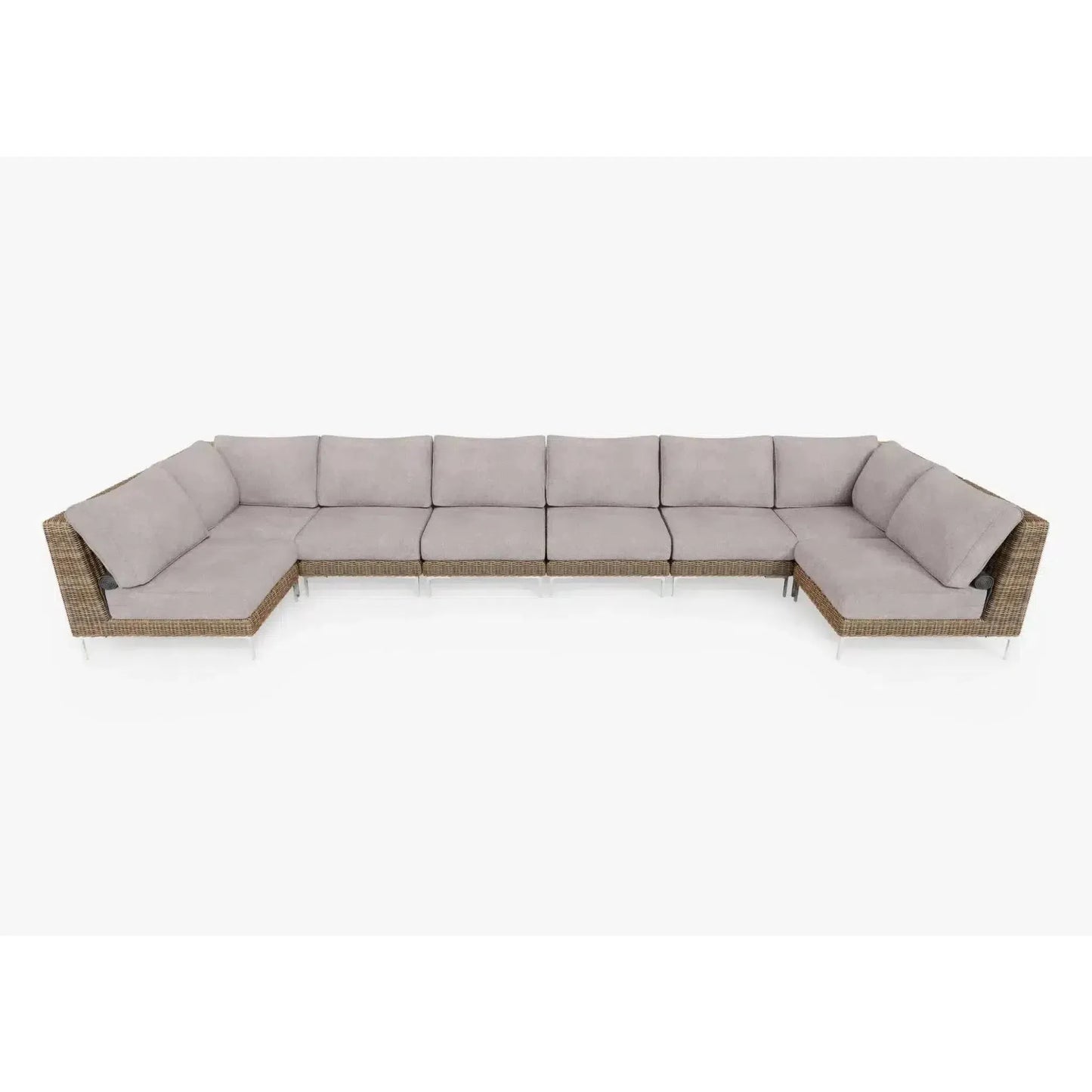 Live Outer 190" x 66" Brown Wicker Outdoor U Sectional 8-Seat With Sandstone Gray Cushion