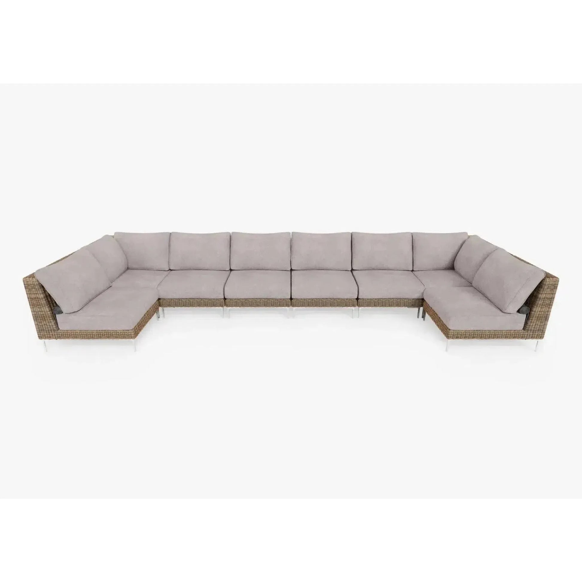Live Outer 190" x 66" Brown Wicker Outdoor U Sectional 8-Seat With Sandstone Gray Cushion