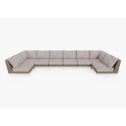 Live Outer 190" x 66" Brown Wicker Outdoor U Sectional 8-Seat With Sandstone Gray Cushion