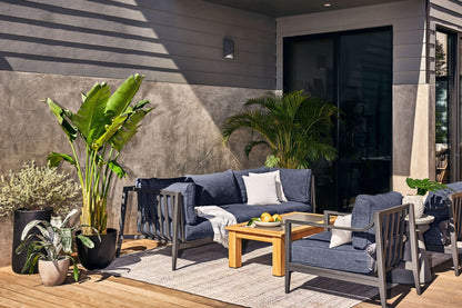Live Outer 27" Charcoal Aluminum Outdoor Armchair Conversation Set With Deep Sea Navy Cushion