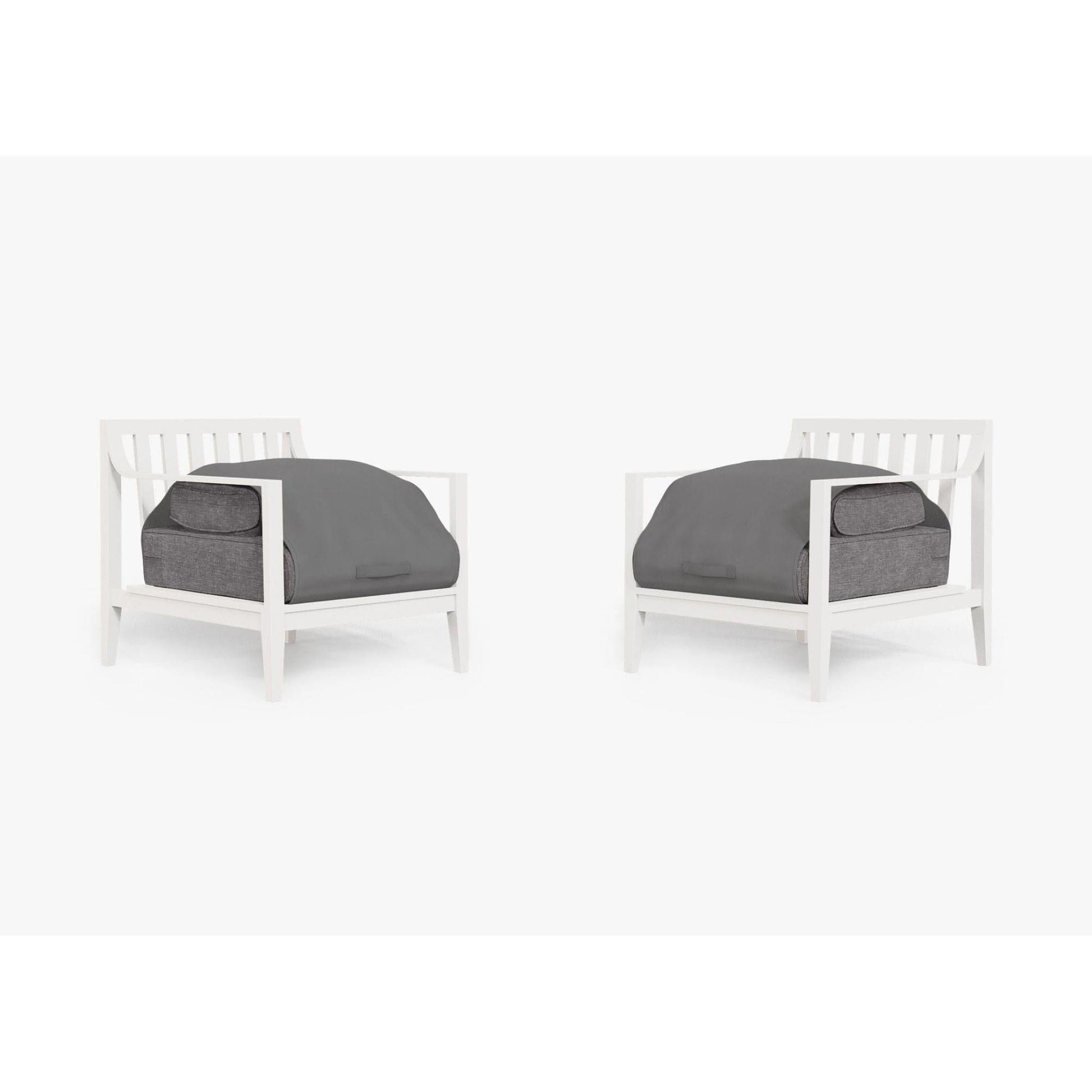 Live Outer 27" White Aluminum Outdoor Armchair Conversation Set With Dark Pebble Gray Cushion