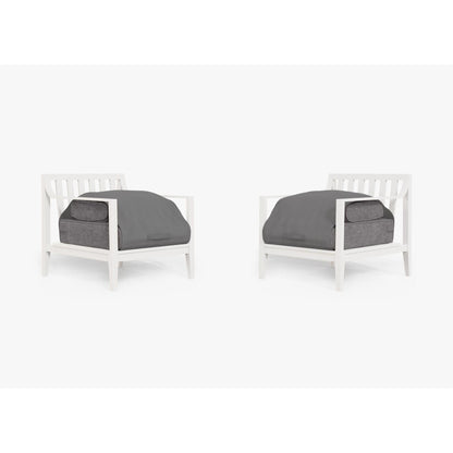 Live Outer 27" White Aluminum Outdoor Armchair Conversation Set With Dark Pebble Gray Cushion