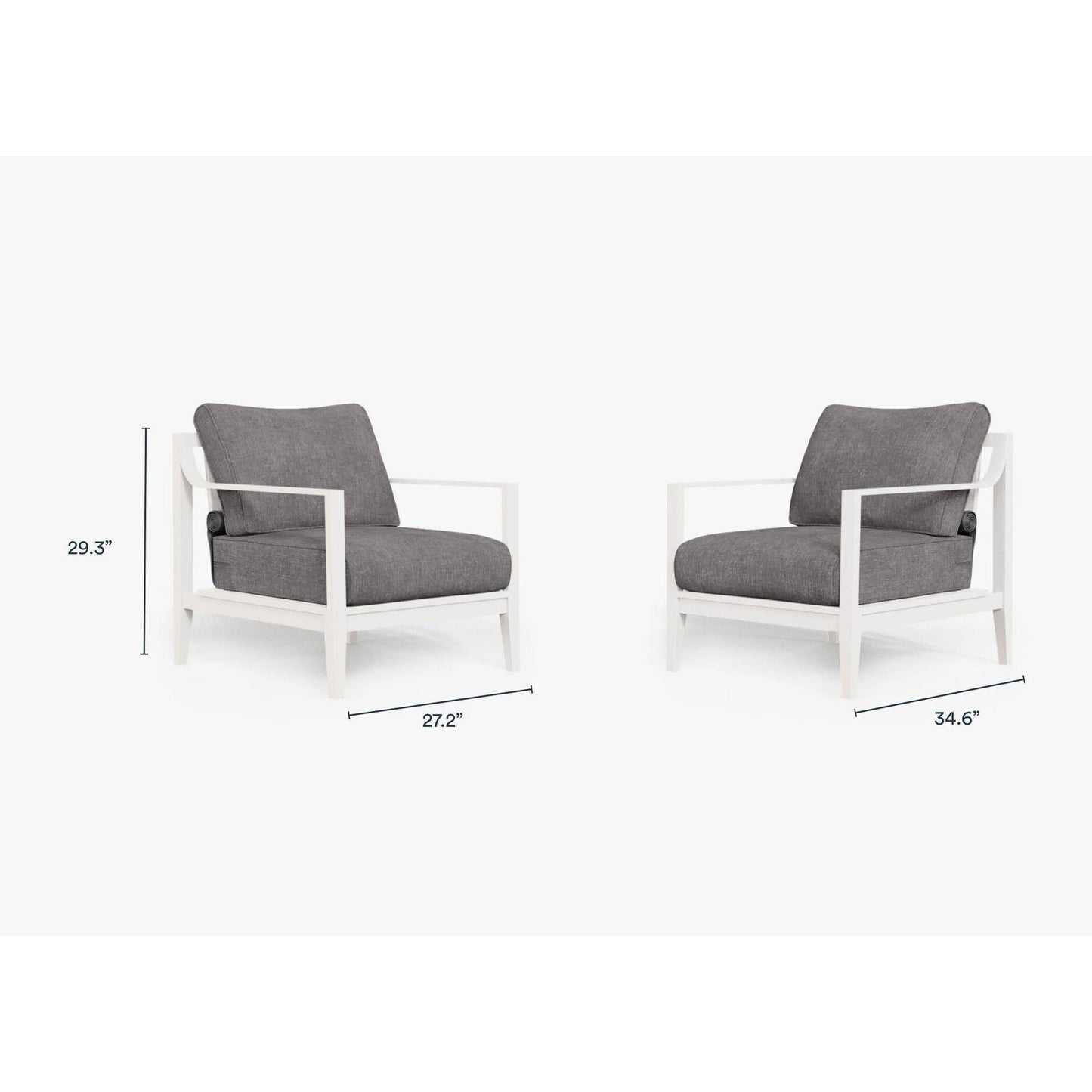 Live Outer 27" White Aluminum Outdoor Armchair Conversation Set With Dark Pebble Gray Cushion