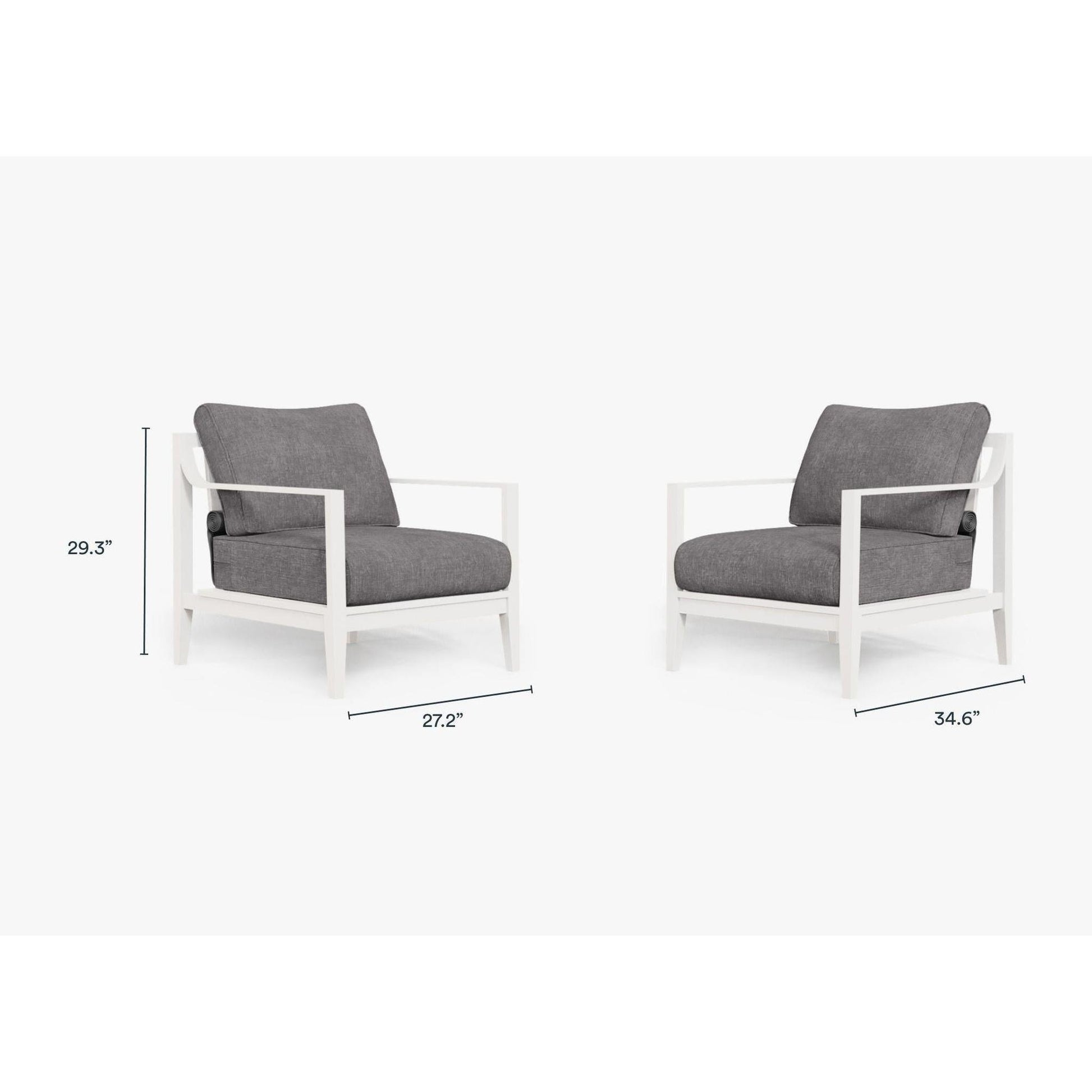 Live Outer 27" White Aluminum Outdoor Armchair Conversation Set With Dark Pebble Gray Cushion