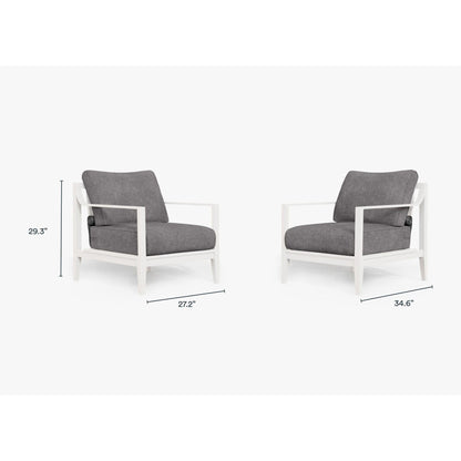 Live Outer 27" White Aluminum Outdoor Armchair Conversation Set With Dark Pebble Gray Cushion