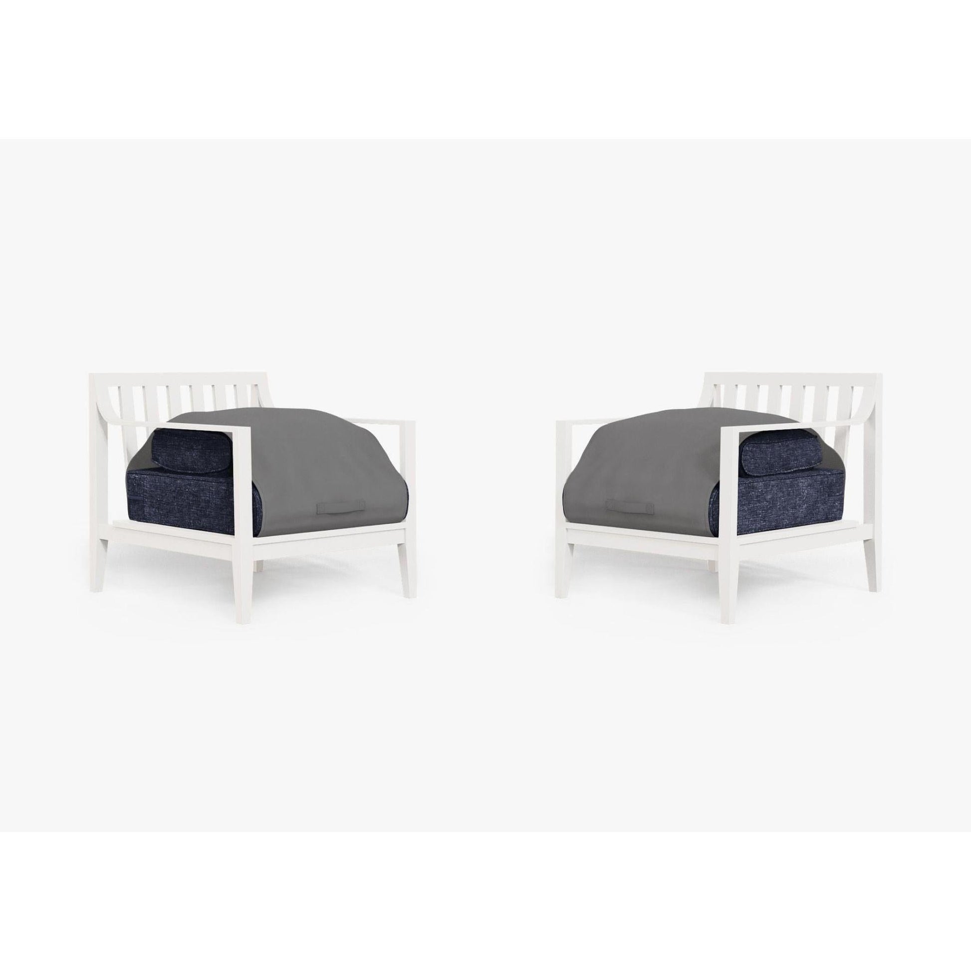 Live Outer 27" White Aluminum Outdoor Armchair Conversation Set With Deep Sea Navy Cushion