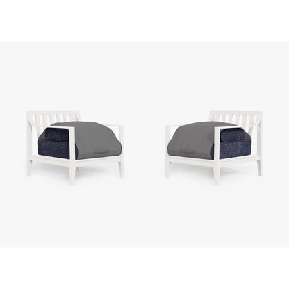 Live Outer 27" White Aluminum Outdoor Armchair Conversation Set With Deep Sea Navy Cushion