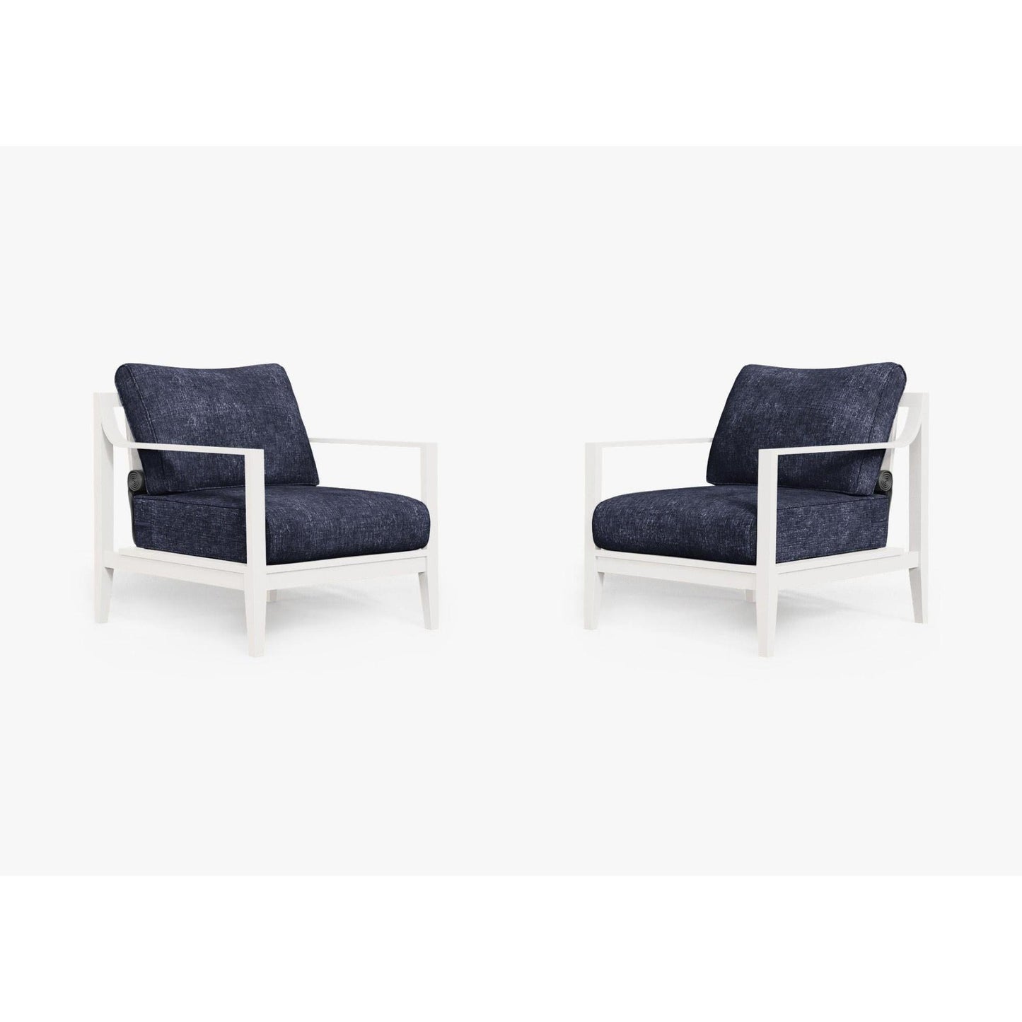 Live Outer 27" White Aluminum Outdoor Armchair Conversation Set With Deep Sea Navy Cushion