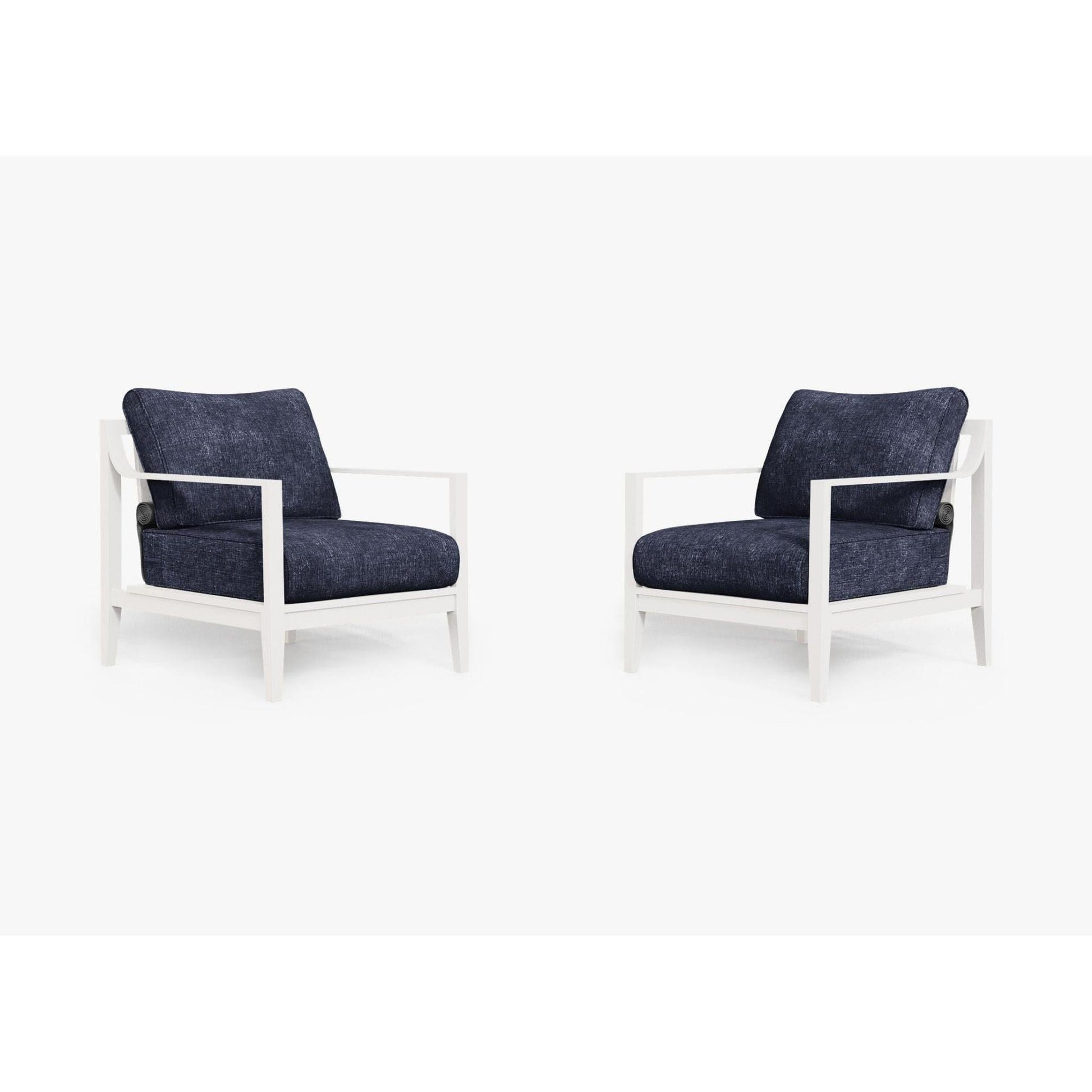 Live Outer 27" White Aluminum Outdoor Armchair Conversation Set With Deep Sea Navy Cushion