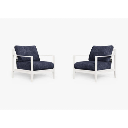 Live Outer 27" White Aluminum Outdoor Armchair Conversation Set With Deep Sea Navy Cushion