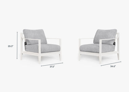Live Outer 27" White Aluminum Outdoor Armchair Conversation Set With Pacific Fog Gray Cushion